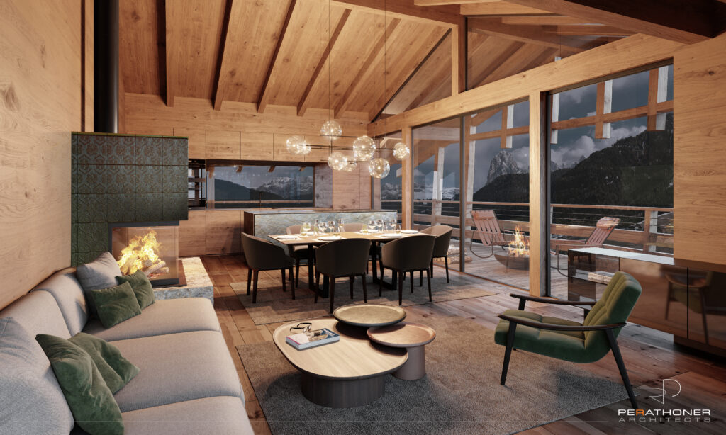 View from Chalet Pinoi in Ortisei, Dolomites.